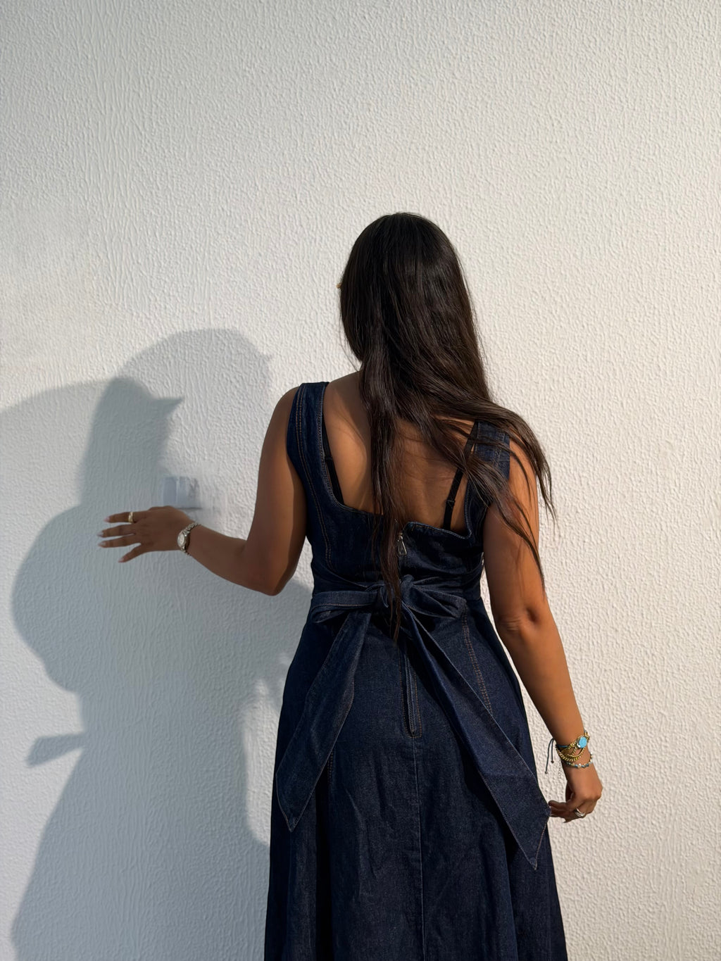 Denim button-front maxi dress