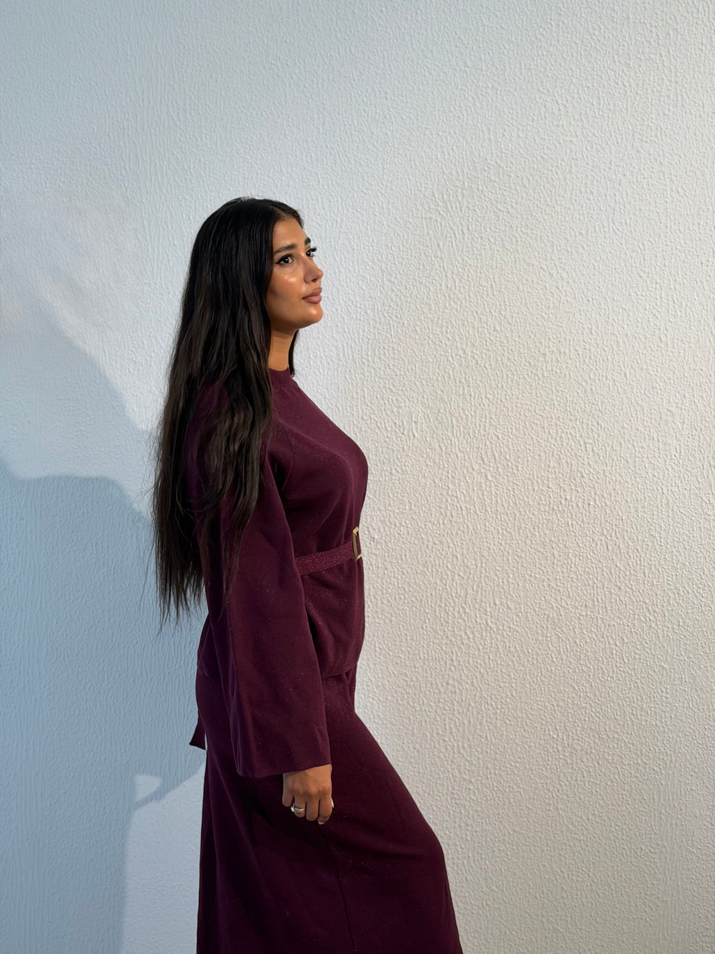 Burgundy belted knit set