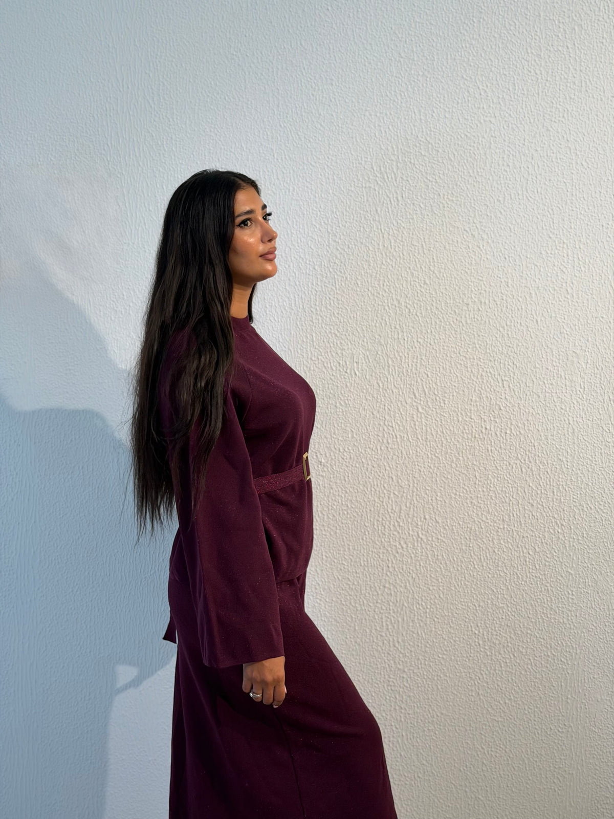 Burgundy belted knit set