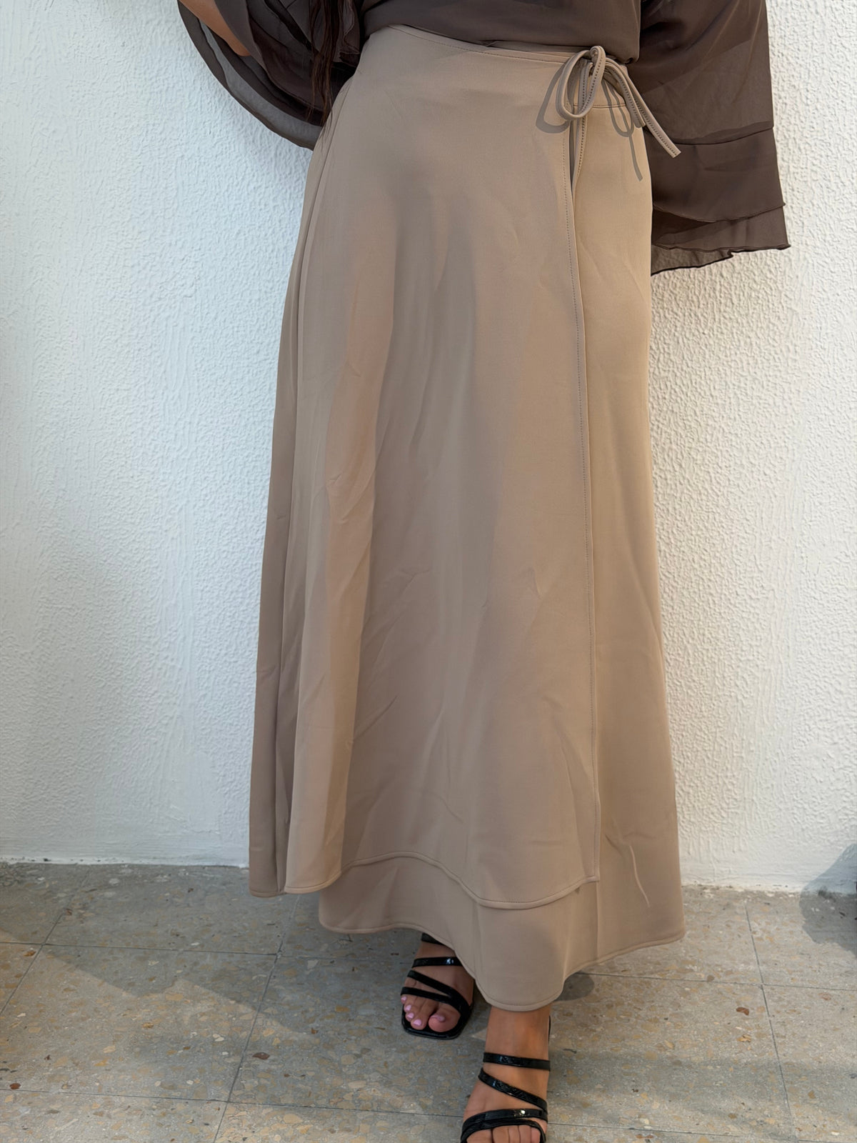 Mocha Wrap-Tie Maxi Skirt