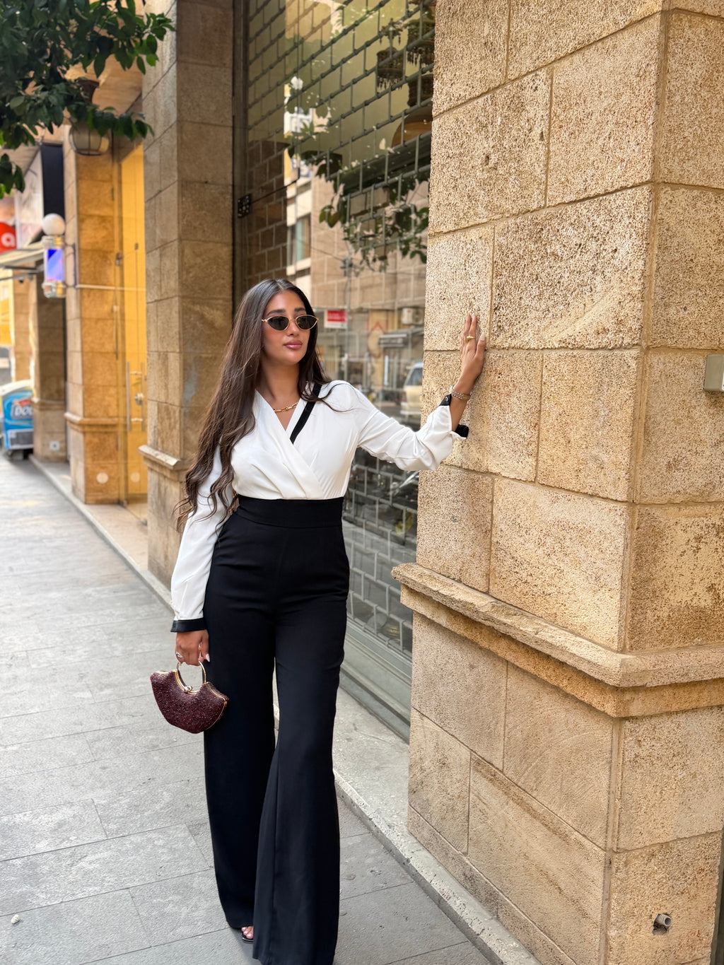 Ivory & Black Contrast Wrap Jumpsuit