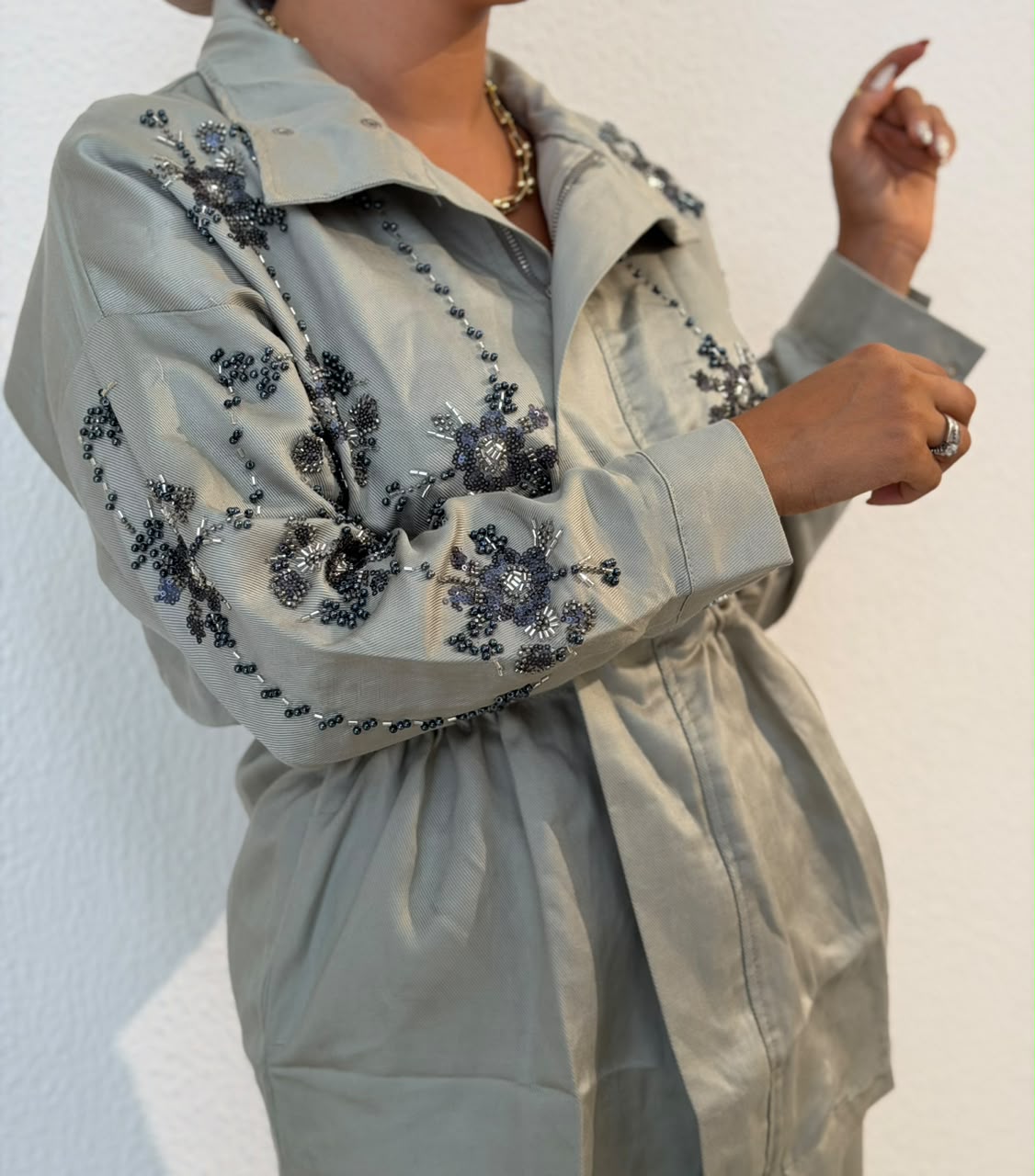 Sage Embroidered Cinched-Waist Set