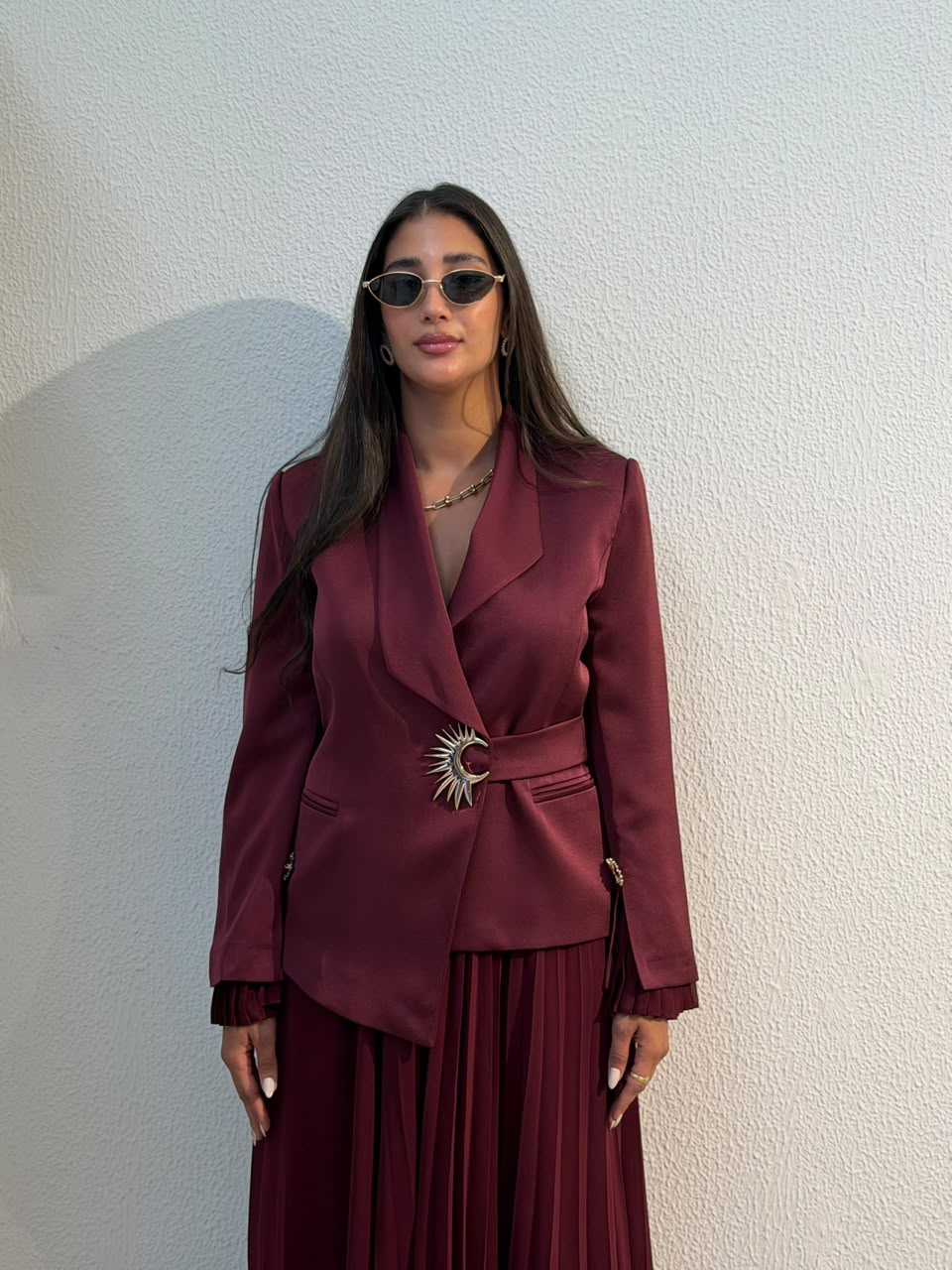 Merlot & Noir Belted Blazer Skirt Set
