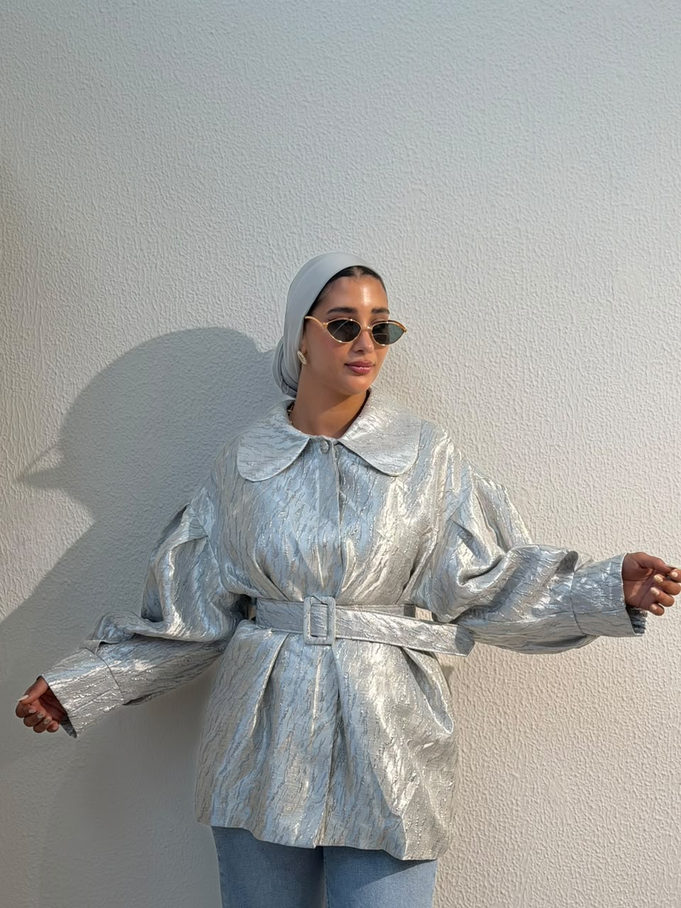 Silver Metallic Belted Statement Jacket