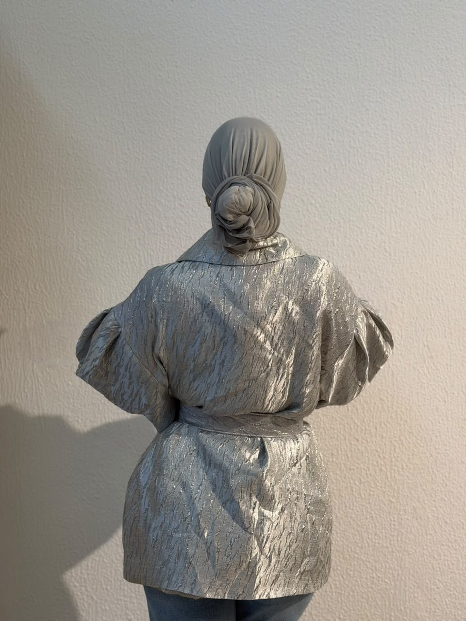Silver Metallic Belted Statement Jacket
