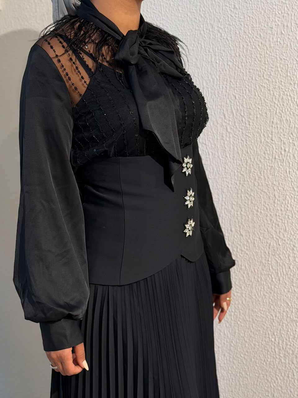Serpil Embellished Blouse & Pleated Skirt Set