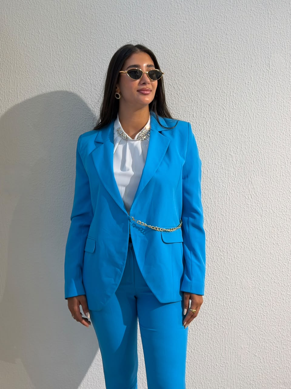Azure Chain-Belt Tailored Suit Set