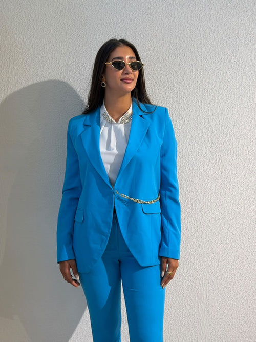 Azure Chain-Belt Tailored Suit Set