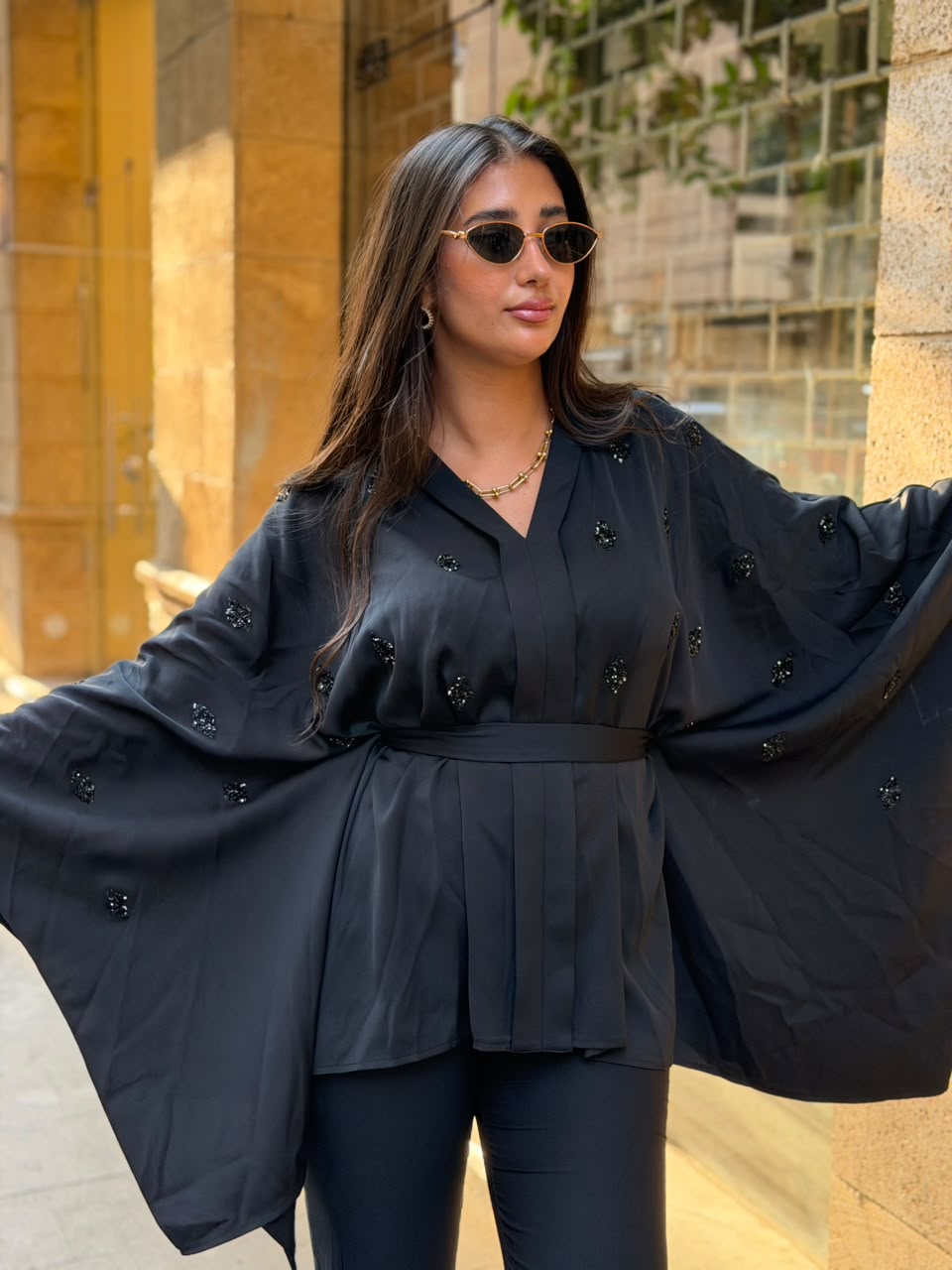 Serpil Embellished Poncho Set