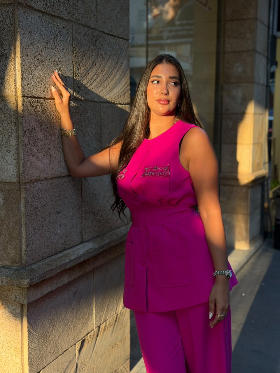 Fuchsia Sleeveless Peplum Set