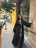 Noir Crinkled Tasseled Abaya