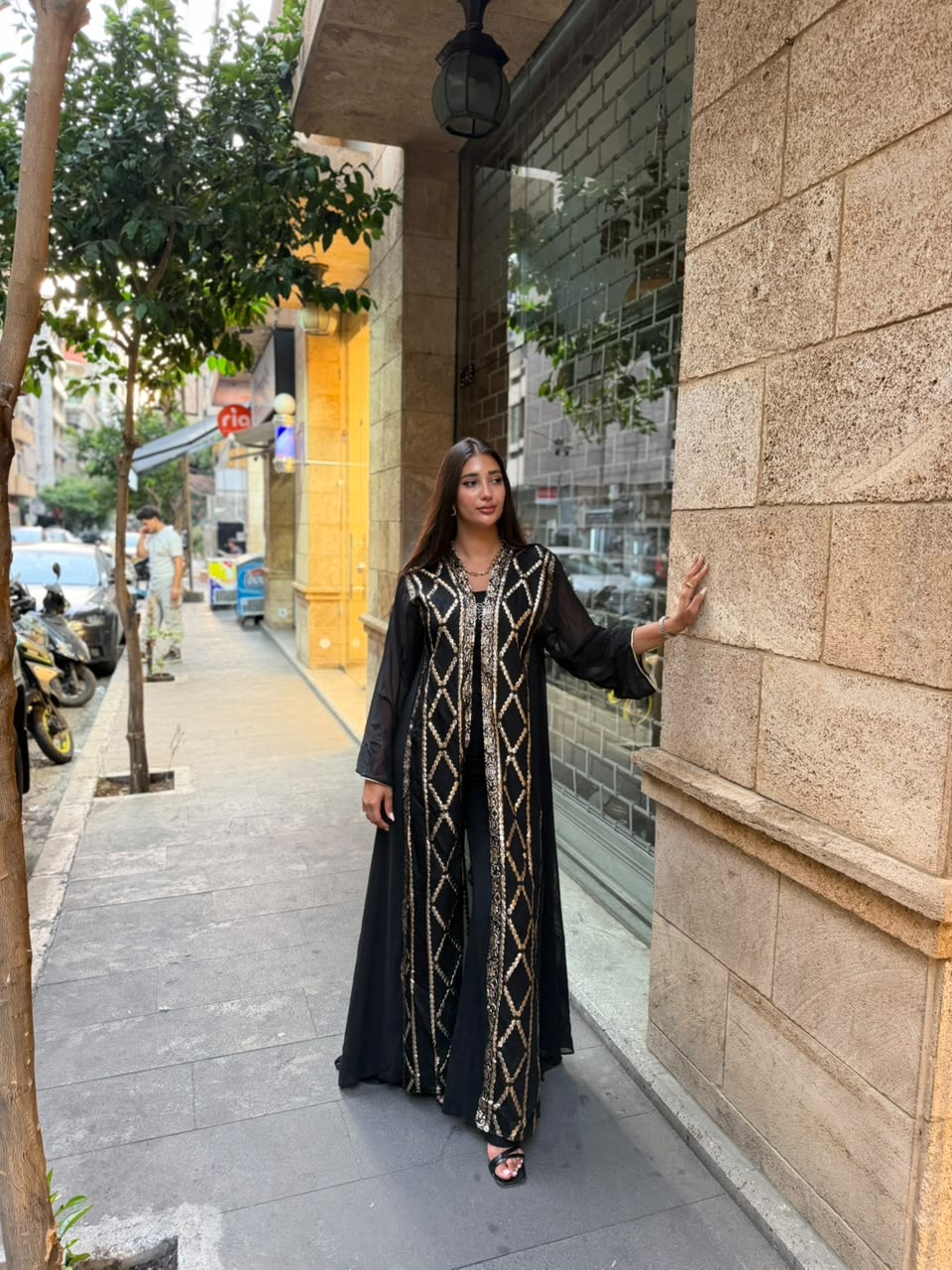 Noir Diamond Sequin Embellished Kaftan