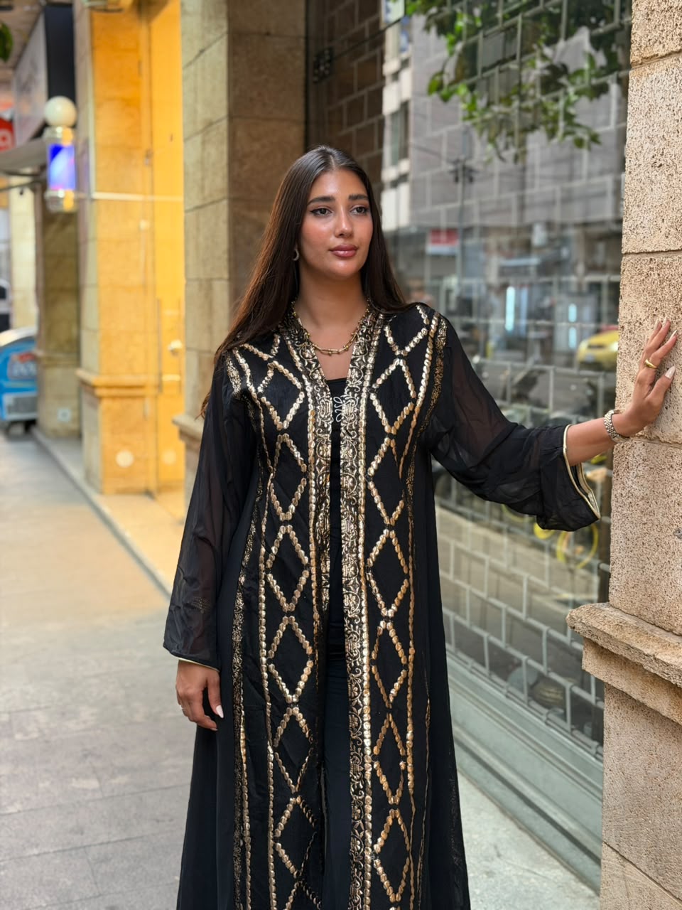 Noir Diamond Sequin Embellished Kaftan