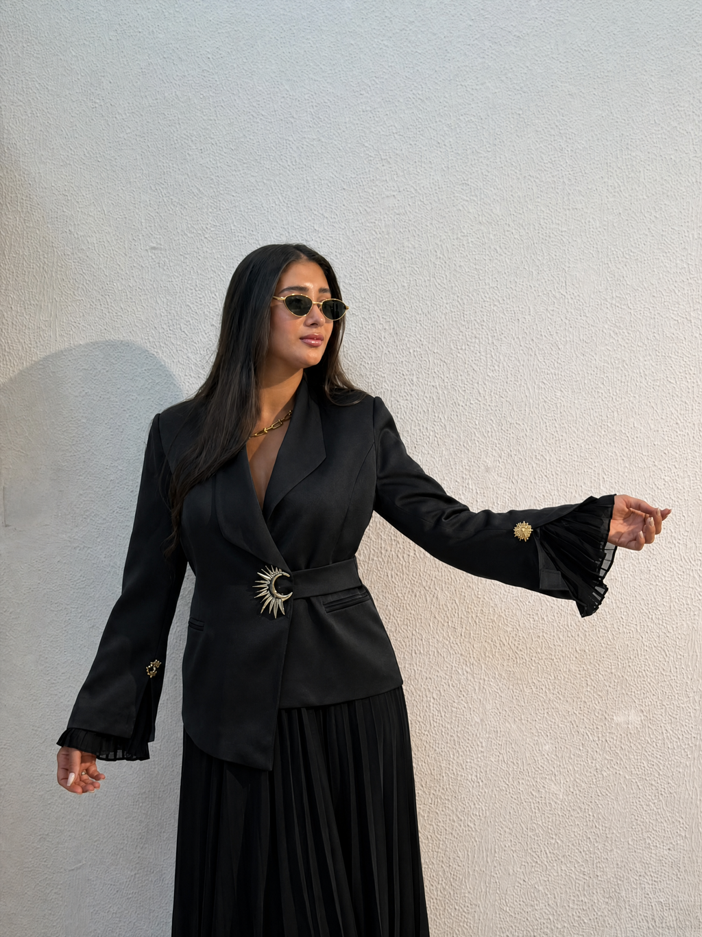 Merlot & Noir Belted Blazer Skirt Set