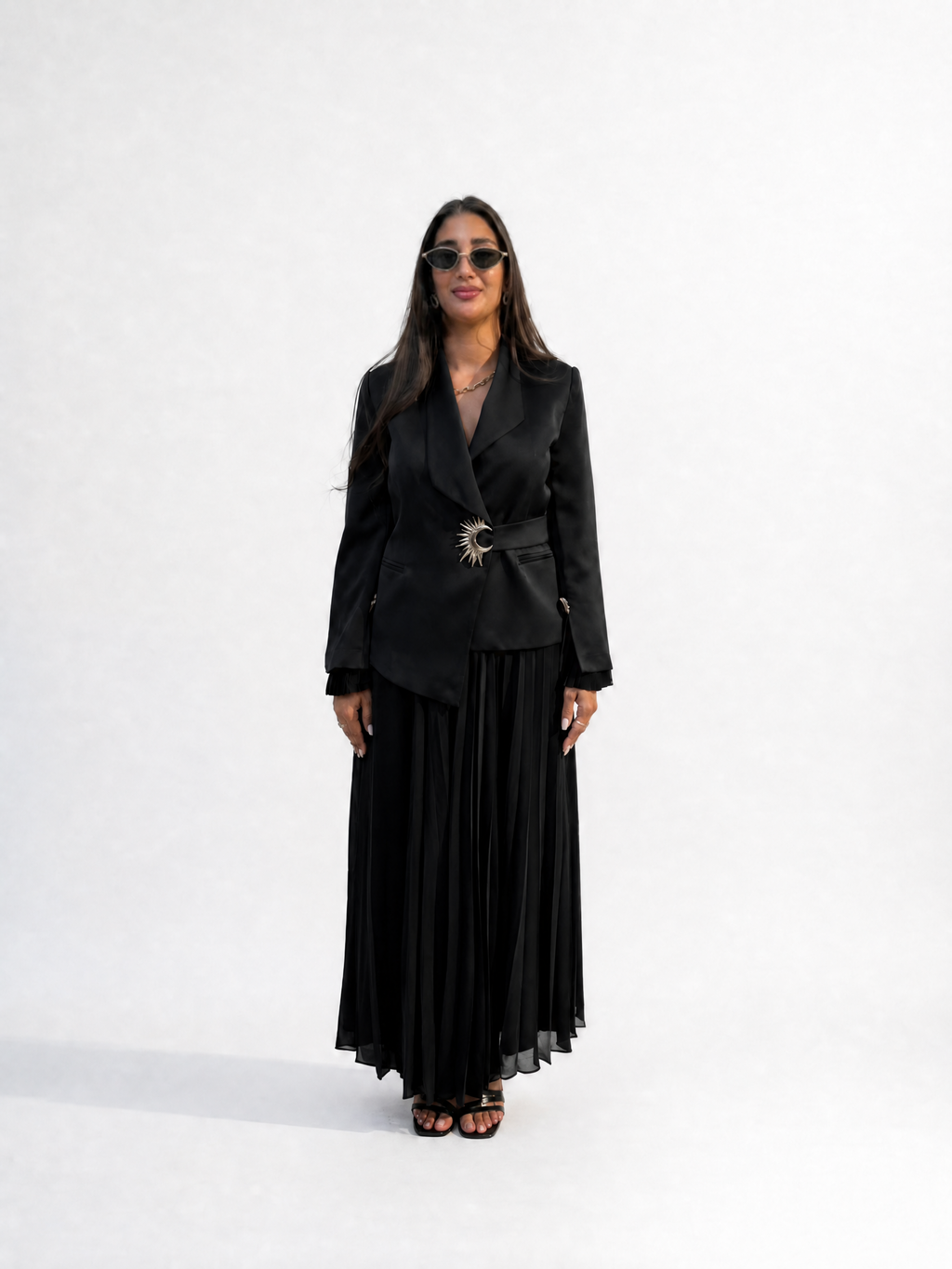 Merlot & Noir Belted Blazer Skirt Set