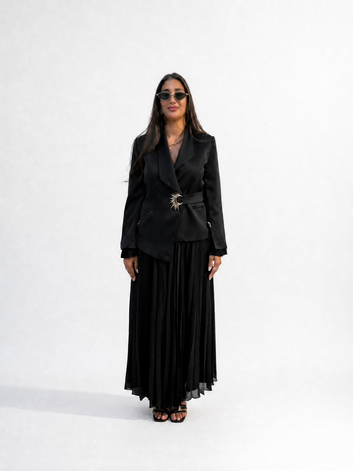 Merlot & Noir Belted Blazer Skirt Set