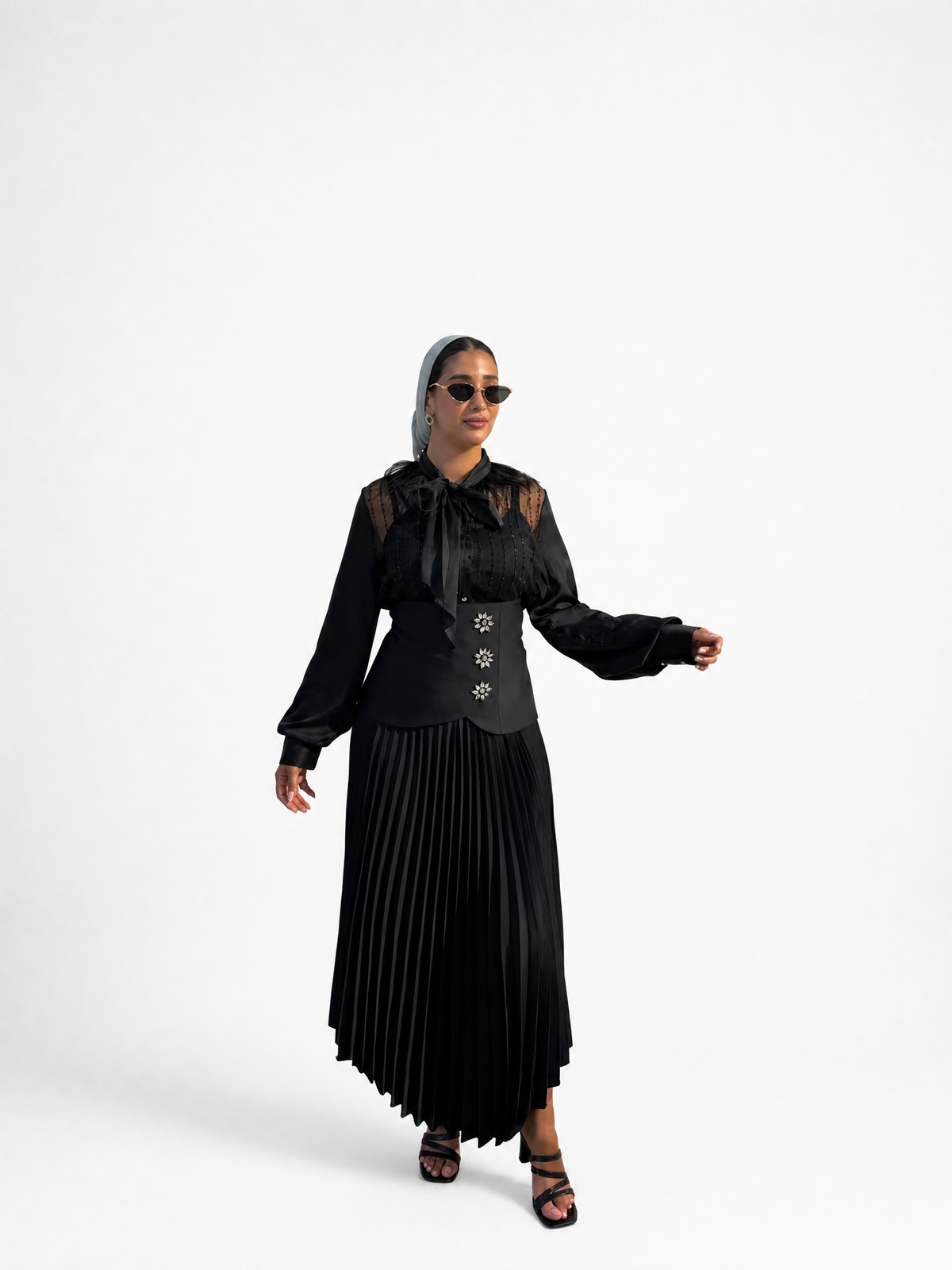 Serpil Embellished Blouse & Pleated Skirt Set