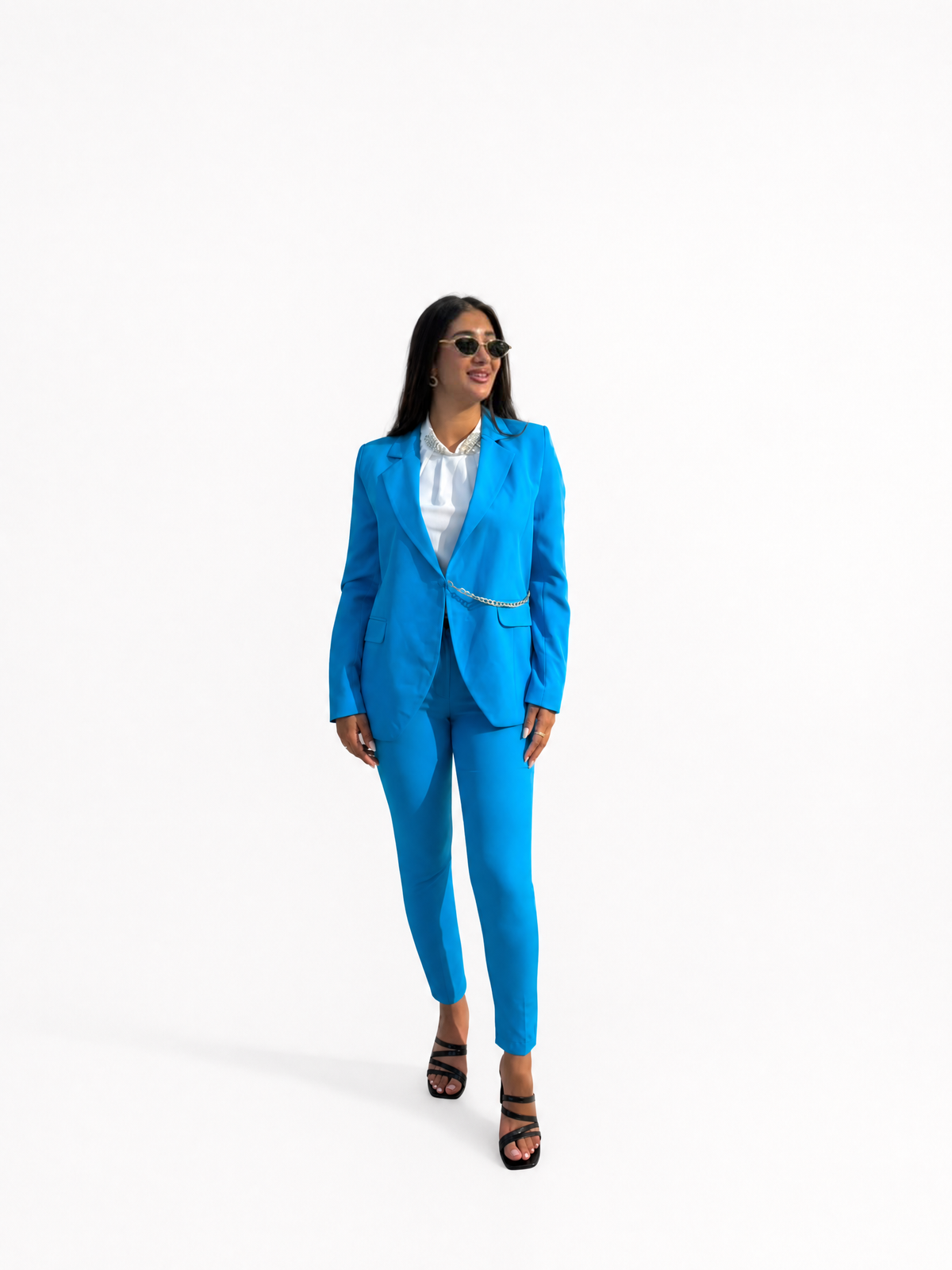 Azure Chain-Belt Tailored Suit Set