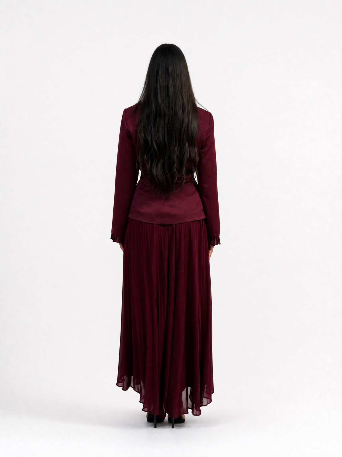 Merlot & Noir Belted Blazer Skirt Set