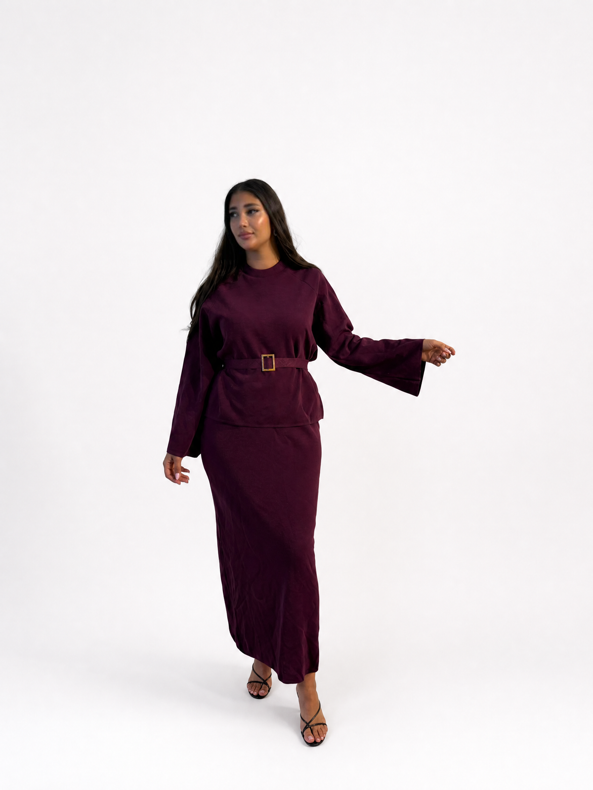 Burgundy belted knit set