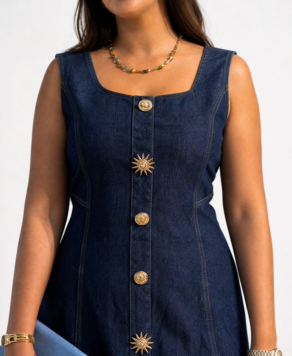 Denim button-front maxi dress