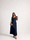 Denim button-front maxi dress