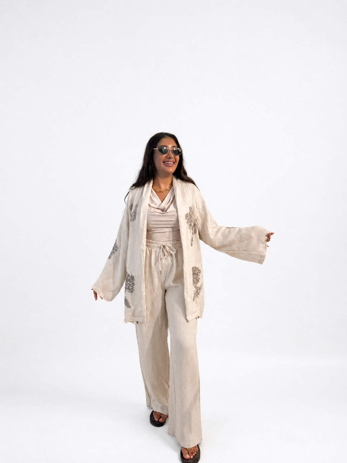 Linen Bloom Kimono Set